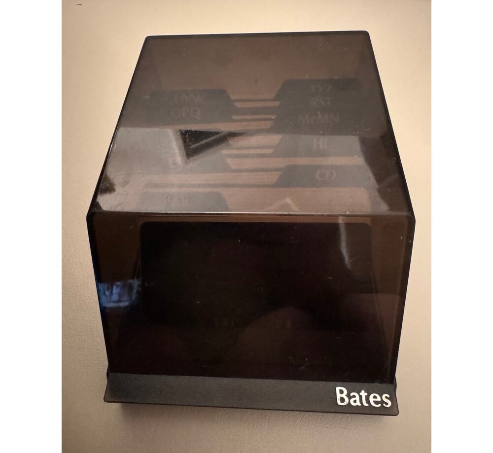 Bates Vintage Card Catalog File Box Smoked Acrylic 6x4.25x3 Excellent